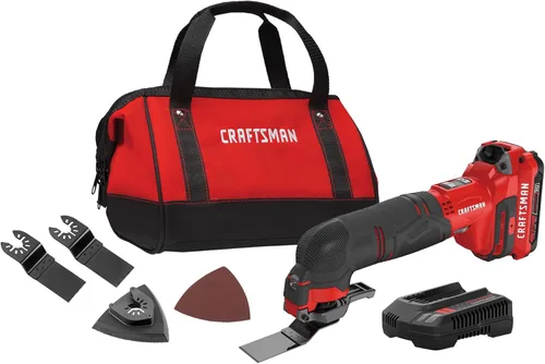 CRAFTSMAN V20 Multiherramienta inalámbrica, kit de herramientas oscilantes, kit de 16 piezas con cuchillas, papel de arena, batería y cargador