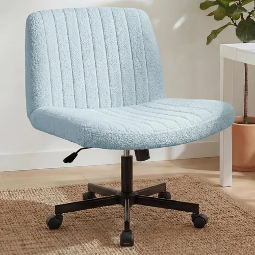 Miniatura 25 de Orange Factory Silla Criss Cross con Ruedas Silla de Escritorio de Tocador Ancha y Cómoda Base Dual de Cuero sin Brazos Ajustable Giratoria
