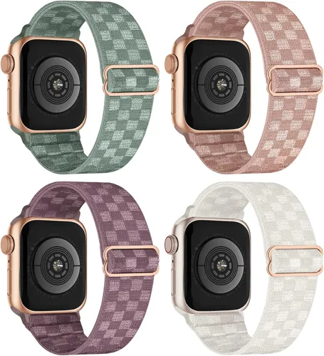Paquete de 4 correas elásticas Solo Loop compatibles con Apple Watch de 1.496 pulgadas, 1.575 pulgadas, 1.614 pulgadas, 1.654 pulgadas, 1.732
