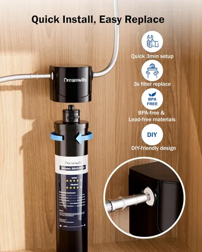 Miniatura 3 de Dreamwills DS15 - Sistema de filtro de agua para debajo del fregadero, filtración de grifo de cocina de conexión directa de 1.3 GPM, instalación sin