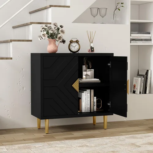 Miniatura 5 de HLR Armario de almacenamiento con 2 puertas, armario decorativo con puertas decorativas en relieve, aparador para sala de estar, cocina, comedor