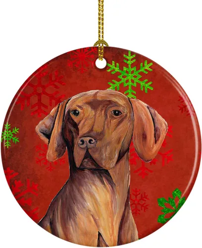 Miniatura 33 de Caroline's Treasures Bulldog English - Copos de nieve rojos y verdes, adorno de cerámica de Navidad, decoración colgante para el hogar, Navidad