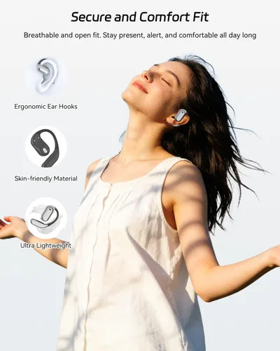 Miniatura 2 de SANOTO Auriculares de oreja abierta, auriculares Bluetooth con pantalla digital inteligente, auriculares abiertos con ganchos para los oídos, tiempo