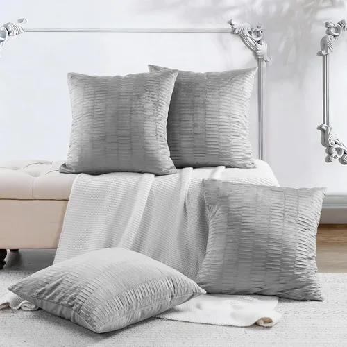Miniatura 28 de Juego de 2 fundas de almohada decorativas de terciopelo a rayas plisadas de 14 x 26 pulgadas, funda de cojín rectangular suave y elegante para sofá
