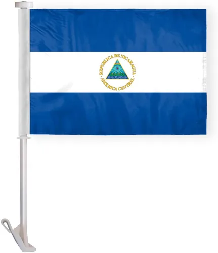 AGAS - Bandera de automóvil de Nicaragua de alta calidad de 10.5 x 15 pulgadas, impresa de doble cara en tela de poliéster súper punto, doble