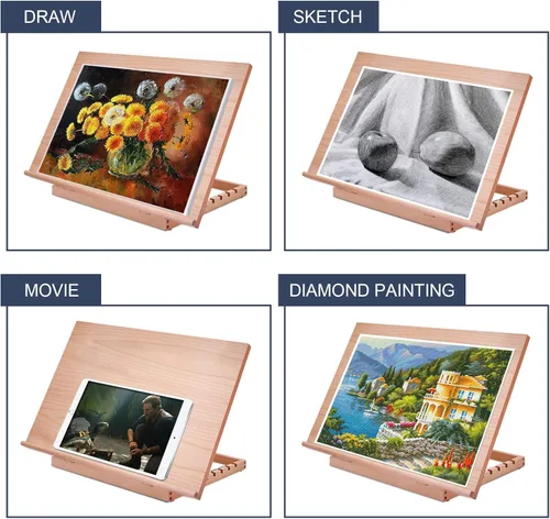 Miniatura 7 de Tablero Grande de Dibujo y Bocetos para Artistas, Mesa de Dibujo Caballete de Madera Ajustable de 6 Posiciones, 24.8" L x 16.5" A (A2) Caballete