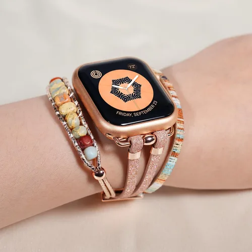 Miniatura 5 de Correa de reloj bohemia con cuentas compatible con Apple Watch Band para mujer de 1.496 pulgadas, 1.575 pulgadas, 1.614 pulgadas, compatible