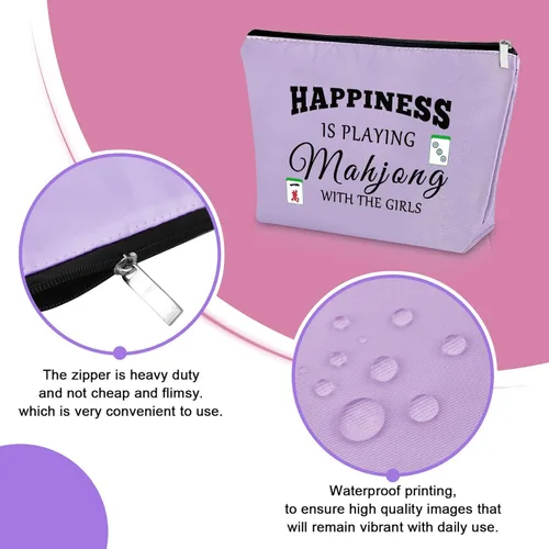 Miniatura 3 de Sazuwu Mahjong - Bolsa de maquillaje divertida para mujer, Verde, rosa y morado, Juguetón Mahjong Tema