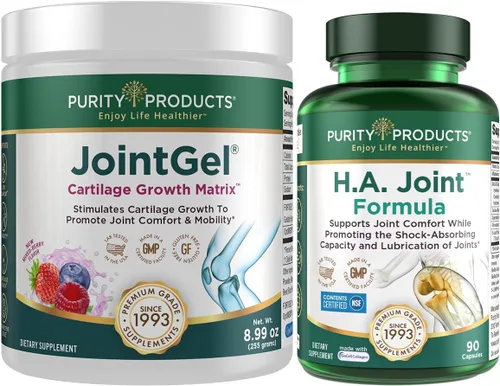 Purity Products JointGel (sabor a baya) + paquete de fórmula para articulaciones HA Péptidos de colágeno bioactivos + MSM - Apoya la función