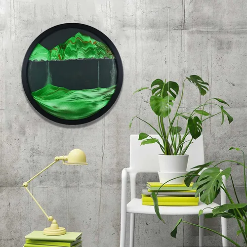 Miniatura 2 de BBYYT Arte de Arena en Movimiento, Escultura Giratoria Montada en Pared, Arte de Pared Paisaje de Mar Profundo para Decoración de Habitación, Marco
