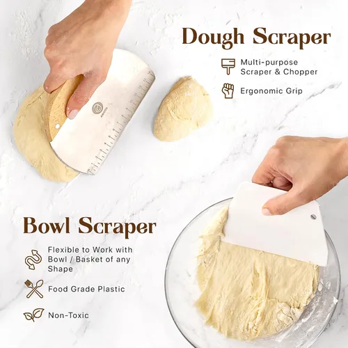 Miniatura 5 de Kit de masa madre con herramientas profesionales para hacer pan - Kit completo para hacer pan de masa madre con bannetons artesanales de 10
