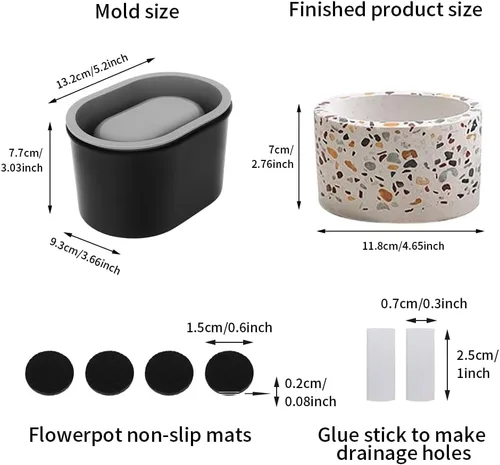 Miniatura 3 de Molde de silicona para macetas, contenedor reutilizable de yeso de arcilla de hormigón de forma ovalada para macetas caseras para suculentas, molde