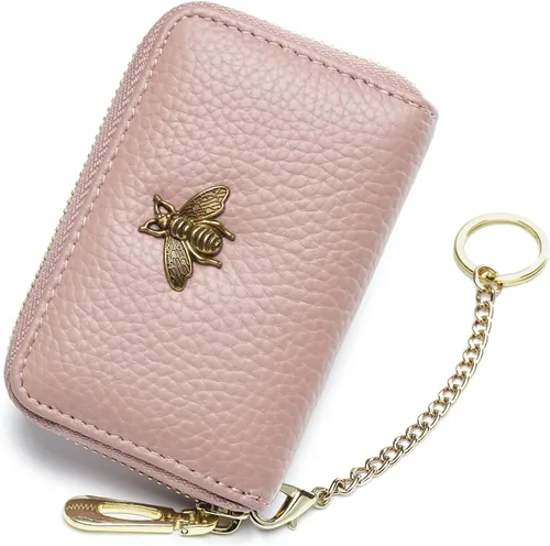 Miniatura 65 de imeetu Soporte para tarjetas de crédito RFID, cartera pequeña de cuero con cremallera para mujer