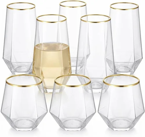 Miniatura 16 de Paquete de 48 vasos de plástico ondulados de origami acanalados, 24 copas de champán de 9 onzas sin tallo y 24 vasos de 12 onzas, vasos desechables