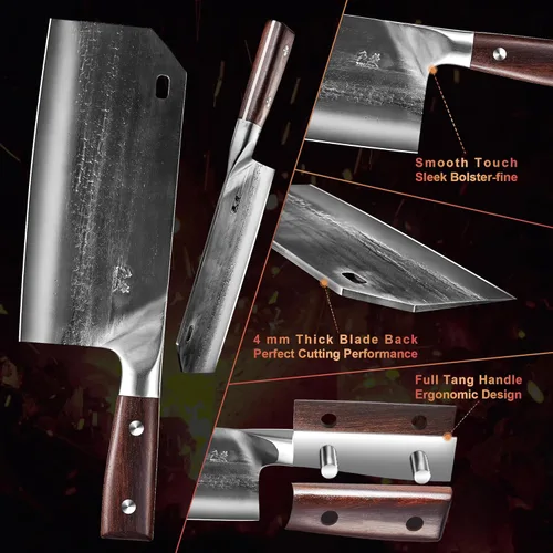 Miniatura 5 de ENOKING 8.1" Cuchillo de carnicero y de chef serbio forjado a mano - Cuchillo de carnicero de acero inoxidable de alto carbono con tang completo