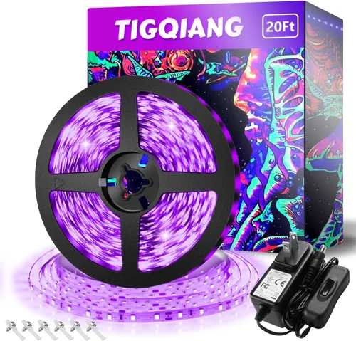 TigQiang Tira de luz negra, luz LED flexible de 20 pies con kit, 360 cuentas de lámpara, luz LED de 12 V, no impermeable para fiestas de baile