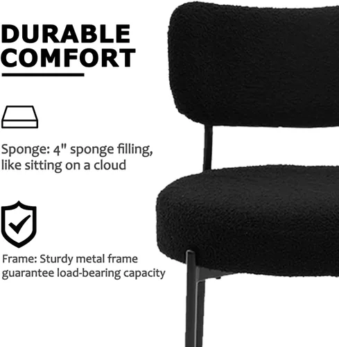 Miniatura 6 de Boucle - Juego de 2 sillas de comedor, modernas sillas de cocina tapizadas de mediados de siglo con respaldo curvado y patas de metal negro, sillas