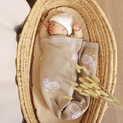 Miniatura 2 de mimixiong Manta de punto para bebés niños y niñas, algodón suave neutro en blanco para envolver cochecito de cuna con lindas ovejas