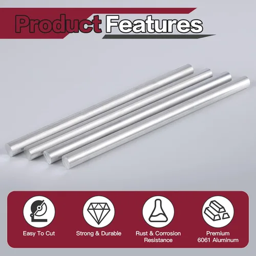 Miniatura 3 de 4 barras redondas de aluminio de 3/4 pulgadas de diámetro, barra redonda de aluminio 6061 larga de 13 pulgadas, extruido sólido T6511, 0.75 pulgadas