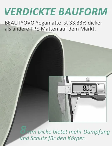 Miniatura 3 de Tapete de yoga con correa, 1/3 pulgadas extra gruesa, de doble cara, antideslizante, tapetes profesionales de TPE para mujeres y hombres, tapete