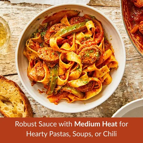 Miniatura 3 de DeLallo Pimientos y salsa, especias medianas, salsa de tomate casera con trozos de pimiento y pimientos de plátano picantes, para salchicha italiana
