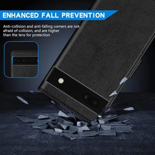 Miniatura 7 de ZZXX Funda tipo cartera para Google Pixel 6a con bloqueo RFID, ranura para tarjetas, función atril, cierre magnético, funda protectora de cuero