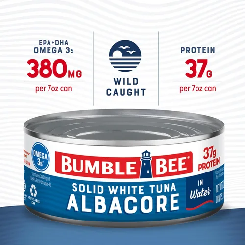 Miniatura 3 de Bumble Bee Atún blanco sólido en agua, lata de 7 onzas (paquete de 24) – Atún capturado en la naturaleza – 1.31 oz de proteína por porción, alto
