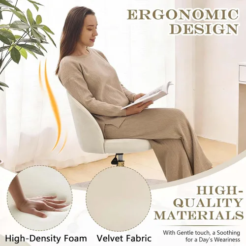 Miniatura 6 de Silla de tocador blanca y dorada con respaldo, silla pequeña para tocador, sillas de maquillaje giratorias de terciopelo y bonitas sillas déak