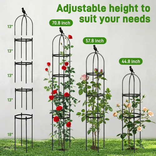 Miniatura 2 de Enrejado de obelisco de jardín de 6 pies para plantas trepadoras, tubo de metal inoxidable con revestimiento de plástico resistente, soporte de Negro