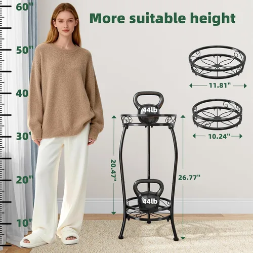 Miniatura 3 de Simple Trending Soporte para plantas para interiores y exteriores, estante redondo alto para plantas, soporte de metal de 2 niveles para maceta