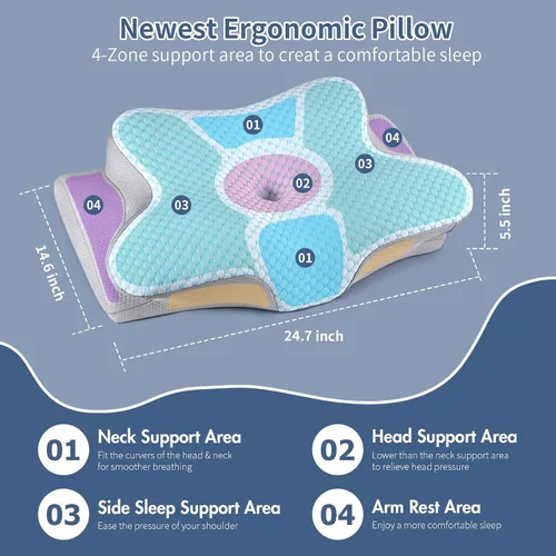 Miniatura 4 de Almohada cervical para el cuello – Almohada ergonómica para dormir de lado para aliviar el dolor, almohada cervical refrescante para dormir