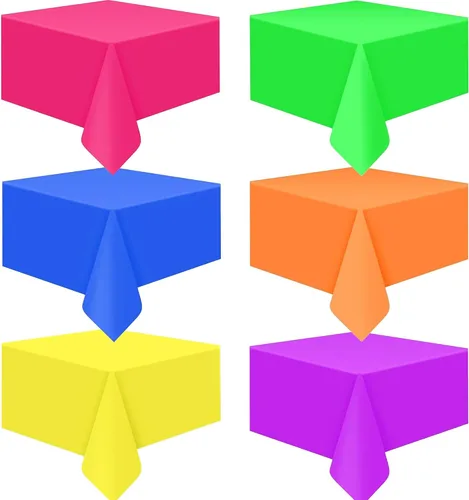 Paquete de 6 manteles de neón desechables de plástico arcoíris para decoraciones de fiestas, suministros de cumpleaños y bodas (color neón)