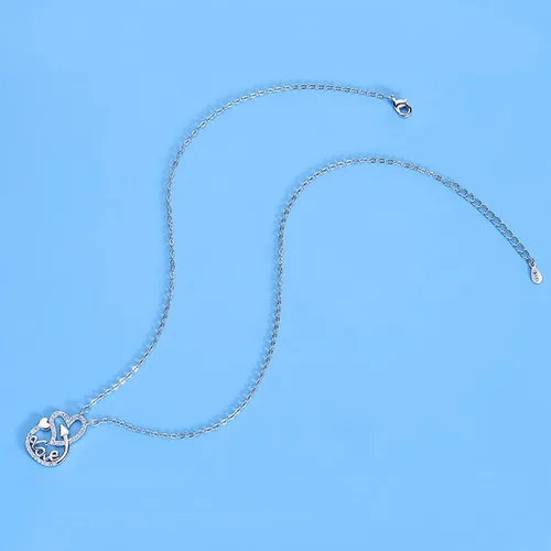Miniatura 5 de Collar de corazón de amor de plata con diamante ajustable con dije de corazón de amor, joyería para el día de San Valentín para mujeres, niñas