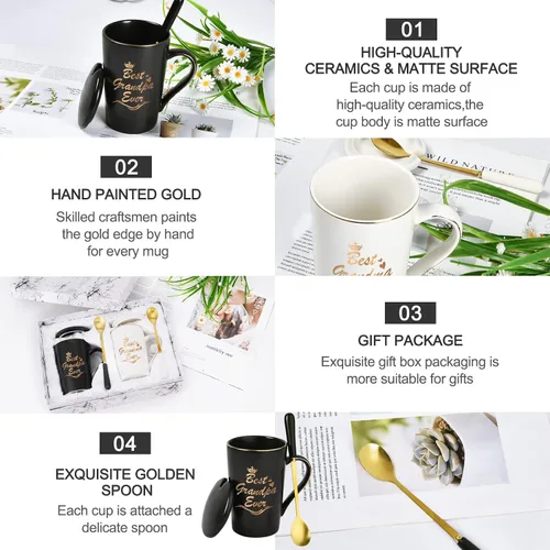 Miniatura 5 de Cabtnca Regalos para abuelos, el mejor juego de tazas para abuela y abuelo, regalos de Navidad para abuela y abuelo de nieta y nietos, 14Oz Negro &