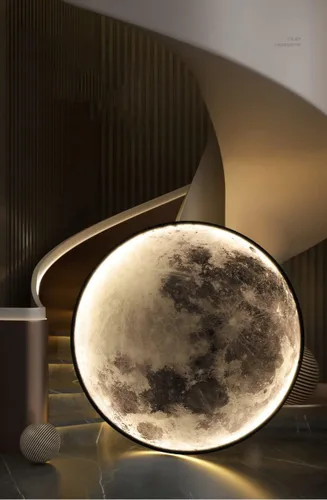 Miniatura 10 de Aplique de pared de luna regulable, lámpara de pared enchufable para mesita de noche, moderna iluminación LED montada en la pared para sala