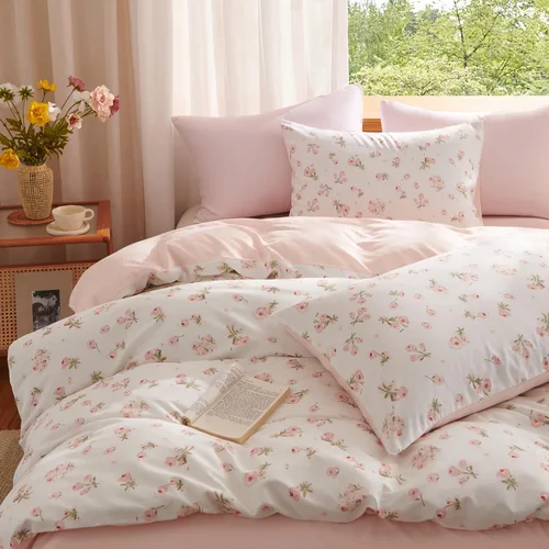 Miniatura 12 de Nayoroom Funda de edredón floral negra, tamaño Queen, funda de edredón de flores botánicas de primavera, 3 piezas, suave, ligera, juego de ropa