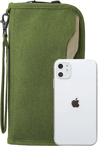 Miniatura 6 de ZOPPEN Cartera de viaje RFID y organizador de documentos con cremallera con correa de muñeca extraíble, Cartera RFID