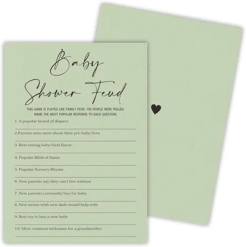 Miniatura 10 de 30 tarjetas de juego minimalistas verdes para baby shower con tarjeta de respuesta, juego de vientre de bebé o cerveza, juegos de baby shower