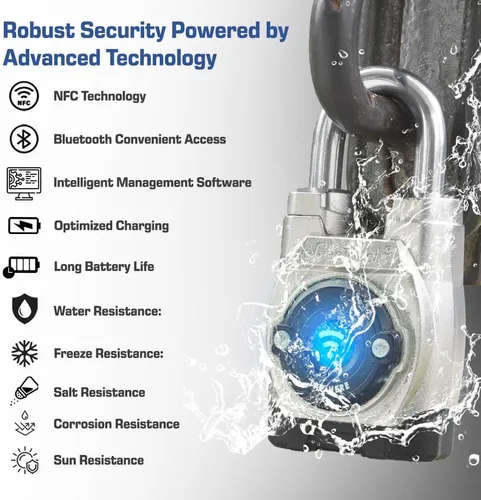 Miniatura 6 de 5th GEN - Candado inteligente para exteriores (paquete de 6, grillete largo) Bluetooth sin llave y bloqueo NFC, seguridad resistente a la intemperie