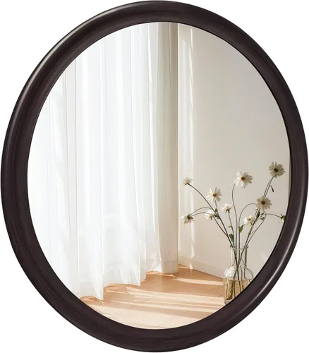 Miniatura 7 de Round Mirrors 24 Inch,Rustic Decorative Transitional Dark Walnut Wall Mirror with Wood Grain for Bathroom,Farmhouse Hanging Vanity Mirror for