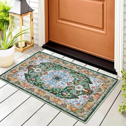 Miniatura 8 de U'Artlines Alfombra de Área Bohemia Lavable, 2x3 Pequeña Suave Antideslizante Vintage Felpudo para Puerta Frontal Interior Alfombra Verde