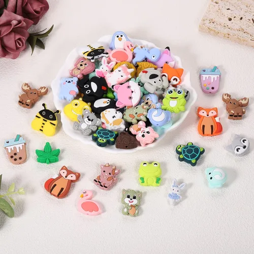 Miniatura 7 de 10 Piezas Cuentas de Silicona de Animales - Lindas Cuentas a Granel DIY para Manualidades, Bolígrafo, Correas de Teléfono, Colgantes de Bolsa (Rana)