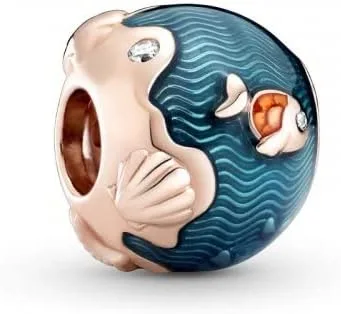 PANDORA Olas y peces brillantes del océano esmalte mixto y dije de rosa Pandora de circonita cúbica transparente - 789004C01 Metal precioso Sin gemas
