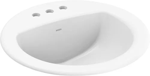 Miniatura 6 de Moen BGCW13OD1919 - Fregadero de encimera de porcelana vítrea blanca, fregadero de baño ovalado de 19 x 8.25 pulgadas con acabado de porcelana
