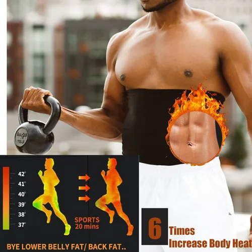 Miniatura 3 de huiming Faja reductora de cintura para hombre, cinturón de sauna, sin neopreno, cinturón adelgazante de sauna, moldeador de entrenamiento