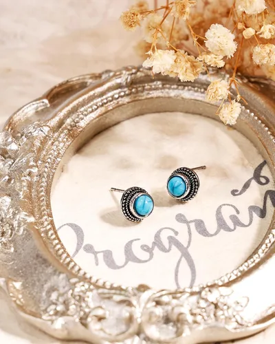 Miniatura 5 de Aretes de turquesa tibetana de plata de ley 925 con piedras preciosas bohemias, hipoalergénicos, hechos a mano, para mujer, moda de moda