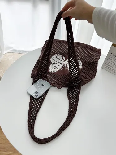 Miniatura 2 de ENBEI Bolsas bohemias, bolsa de punto de hombro, bolsa de mano Y2K estética, bolso de ganchillo lindo para mujeres, regalos hippie Café con una