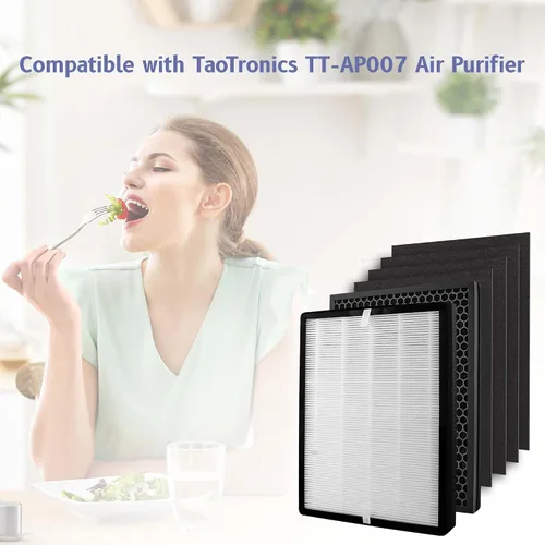 Miniatura 2 de TT-AP007 Filtro de repuesto compatible con purificador de aire TaoTronics TT-AP007, 2 carbón activado de alta eficiencia de 4 etapas + 4 prefiltros