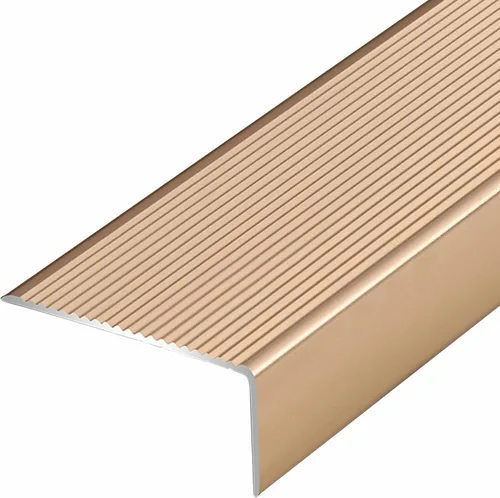 Miniatura 12 de ZIMGOD Tira protectora de borde de metal, borde antideslizante para escaleras, umbral de tira de transición en forma de L, borde de vinilo laminado
