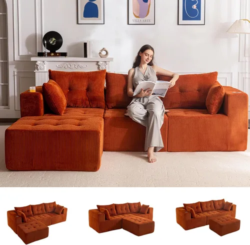 Miniatura 18 de MAXYOYO Sofá modular, moderno en forma de U con 2 otomanas, sofá en una caja, silla copetuda de 6 asientos sin hueso para sala de estar, no requiere